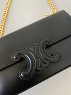 CELINE 20 CHAIN EMBOSSED ARMPIT BAG BLACK CALFSKIN