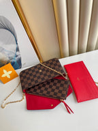 LOUIS VUITTON FÉLICIE POCHETTE 21 IN BROWN DAMIER EBENE COATED CANVAS GOLD HARDWARE