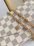 LOUIS VUITTON FÉLICIE POCHETTE 21 IN BLUE BEIGE DAMIER AZUR CANVAS GOLD HARDWARE