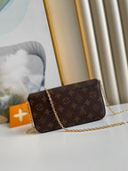 LOUIS VUITTON FÉLICIE POCHETTE 21 IN BROWN MONOGRAM CANVAS GOLD HARDWARE