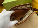 GUCCI BAG WITH INTERLOCKING G 22 IN BEIGE EBONY CANVAS AND BROWN CALFSKIN TRIM