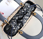 DIOR LADY 24 BASKET BAG IN BLACK OBLIQUE JACQUARD MIX BEIGE WICKER