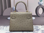 HERMES KELLY BAG 20 IN KHAKI BEIGE OSTRICH LEATHER WITH GOLD HARDWARE
