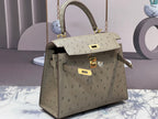 HERMES KELLY BAG 20 IN KHAKI BEIGE OSTRICH LEATHER WITH GOLD HARDWARE