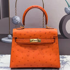 HERMES KELLY BAG 20 IN FIRE ORANGE OSTRICH LEATHER WITH GOLD HARDWARE