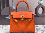 HERMES KELLY BAG 20 IN FIRE ORANGE OSTRICH LEATHER WITH GOLD HARDWARE