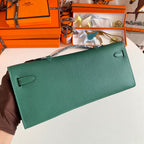 HERMES KELLY CUT 31 IN GREEN FOREST CALFSKIN WITH SILVER HARDWARE