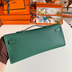 HERMES KELLY CUT 31 IN GREEN FOREST CALFSKIN WITH GOLD HARDWARE