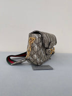 GUCCI MINI 25 PRINTED SADDLE BAG IN EICRU BEIGE CANVAS