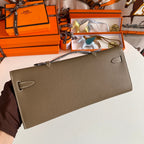 HERMES KELLY CUT 31 IN MOCHA BROWN CALFSKIN WITH GOLD HARDWARE