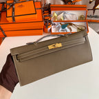 HERMES KELLY CUT 31 IN MOCHA BROWN CALFSKIN WITH GOLD HARDWARE