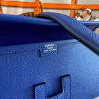 HERMES JIGE ELAN 29 CLUTCH IN COBALT BLUE CALFSKIN