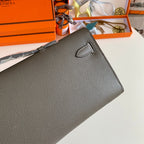 HERMES KELLY CUT 31 IN WOOD BROWN CALFSKIN WITH SILVER HARDWARE