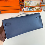 HERMES KELLY CUT 31 IN CLASSIC BLUE CALFSKIN WITH SILVER HARDWARE