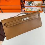 HERMES KELLY CUT 31 IN BRONZE BROWN CALFSKIN WITH SILVER HARDWARE