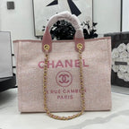 CHANEL DEAUVILLE LARGE 38 TOTE BAG IN LIGHT PINK CANVAS GOLD HARDWARE