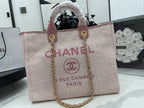 CHANEL DEAUVILLE LARGE 38 TOTE BAG IN LIGHT PINK CANVAS GOLD HARDWARE