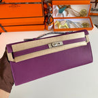 HERMES KELLY CUT 31 IN VIOLET PURPLE CALFSKIN WITH SILVER HARDWARE