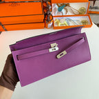 HERMES KELLY CUT 31 IN VIOLET PURPLE CALFSKIN WITH SILVER HARDWARE