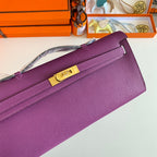 HERMES KELLY CUT 31 IN VIOLET PURPLE CALFSKIN WITH GOLD HARDWARE