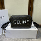 CELINE MEDIUM MESSENGER BAG 23 IN BLACK TRIOMPHE CANVAS WITH  PRINT