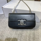 CELINE CHAIN EMBOSSED ARMPIT BAG 20 IN BLACK CALFSKIN SILVER HARDWARE