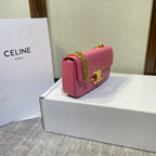 CELINE CHAIN EMBOSSED ARMPIT BAG 20 IN WATERMELON PINK CALFSKIN