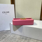 CELINE CHAIN EMBOSSED ARMPIT BAG 20 IN WATERMELON PINK CALFSKIN