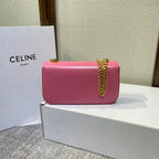 CELINE CHAIN EMBOSSED ARMPIT BAG 20 IN WATERMELON PINK CALFSKIN