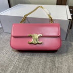CELINE CHAIN EMBOSSED ARMPIT BAG 20 IN WATERMELON PINK CALFSKIN
