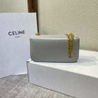 CELINE CHAIN EMBOSSED ARMPIT BAG 20 IN STONE GRAY CALFSKIN