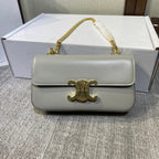 CELINE CHAIN EMBOSSED ARMPIT BAG 20 IN STONE GRAY CALFSKIN