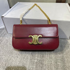 CELINE CHAIN EMBOSSED ARMPIT BAG 20 IN WINE RED CALFSKIN