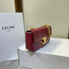 CELINE CHAIN EMBOSSED ARMPIT BAG 20 IN WINE RED CALFSKIN
