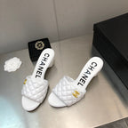 CHANEL DIAMOND-QUILTED 6 CM SANDALS IN WHITE LAMBSKIN