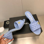 CHANEL DIAMOND-QUILTED 6 CM SANDALS IN CAROLINA BLUE LAMBSKIN