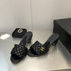 CHANEL rev cone heel mule slide sandal black quilted lambskin 6cm