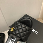 CHANEL rev cone heel mule slide sandal black quilted lambskin 6cm