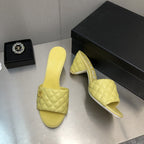 CHANEL rev cone heel mule slide sandal lime quilted lambskin 6cm