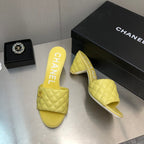 CHANEL DIAMOND-QUILTED 6 CM SANDALS IN BRIGHT YELLOW LAMBSKIN