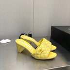 CHANEL DIAMOND-QUILTED 6 CM SANDALS IN BRIGHT YELLOW LAMBSKIN