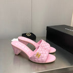 CHANEL DIAMOND-QUILTED 6 CM SANDALS IN BABY PINK LAMBSKIN