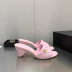 CHANEL rev cone heel mule slide sandal pink quilted lambskin 6cm