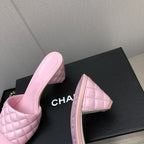 CHANEL rev cone heel mule slide sandal pink quilted lambskin 6cm