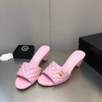 CHANEL DIAMOND-QUILTED 6 CM SANDALS IN BABY PINK LAMBSKIN