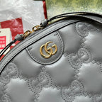 GUCCI MATELASSÉ LEATHER SHOULDER BAG 23 IN GRAY EMBOSSED CALFSKIN GOLD HARDWARE