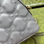 GUCCI MATELASSÉ LEATHER SHOULDER BAG 23 IN GRAY EMBOSSED CALFSKIN GOLD HARDWARE