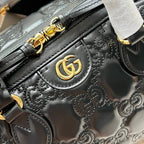 GUCCI MATELASSÉ TOP HANDLE BAG 31 IN BLACK EMBOSSED CALFSKIN GOLD HARDWARE