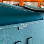 HERMES JIGE ELAN 29 CLUTCH IN AEGEAN BLUE CALFSKIN