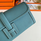 HERMES JIGE ELAN 29 CLUTCH IN AEGEAN BLUE CALFSKIN